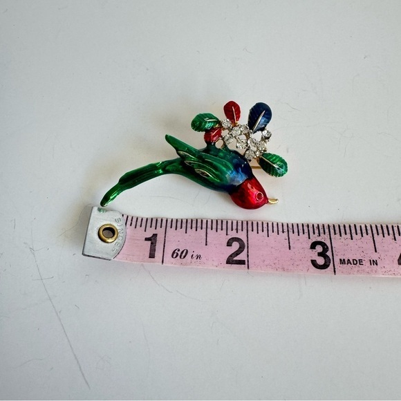 Vintage Enamel Rhinestone Bird Brooch Red Blue Green Festive Holiday Christmas - Picture 7 of 7
